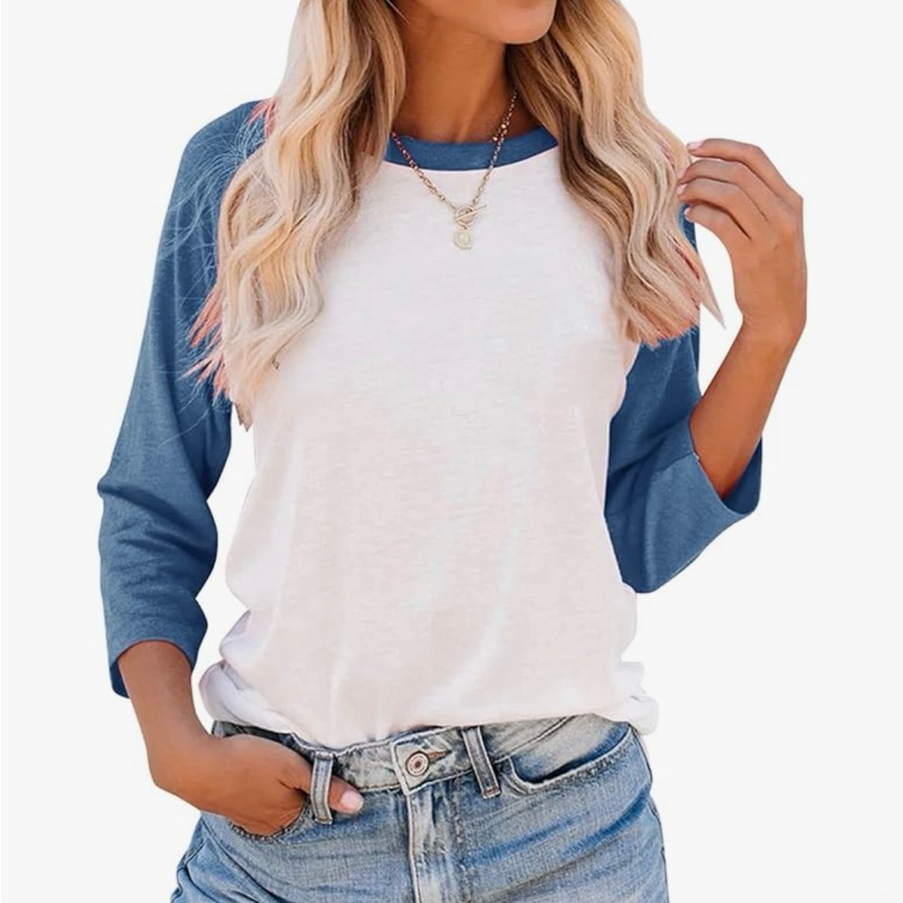 Color block raglan 3/4 sleeve top